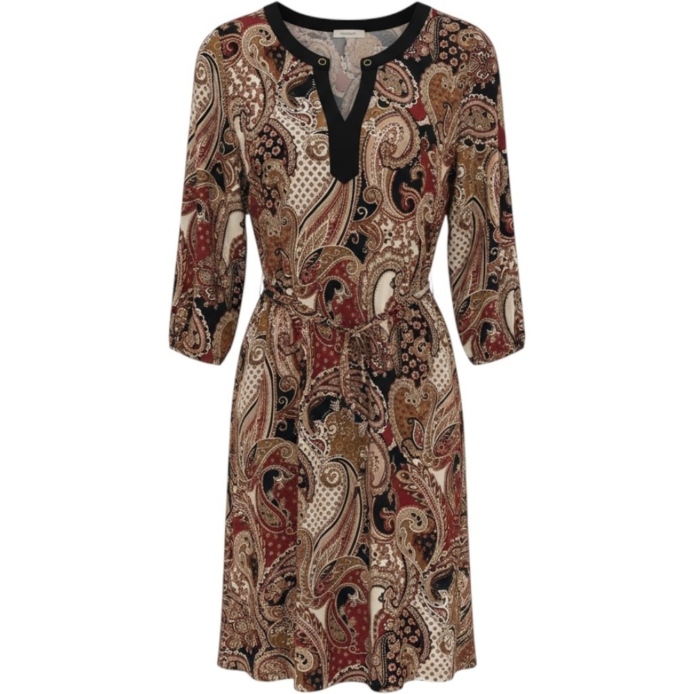 Perception Concept Paisley Print Split Neck Belted Dress XL Red Navy Tan